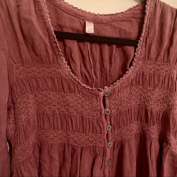 Free people burgundy button up flowy long sleeve - Picture 2 of 7